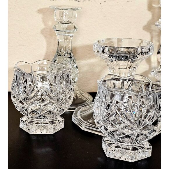 vtg assorted crystal candle holders lot/6 votive taper glass holders wedding dec - Picture 4 of 8